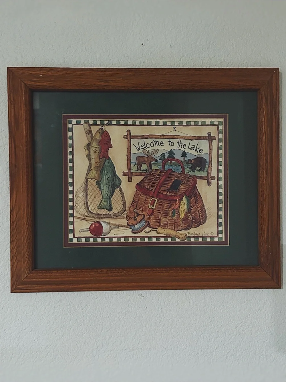 Framed 'Welcome to the Lake' Fishing Art - Green Mat, Wood Frame